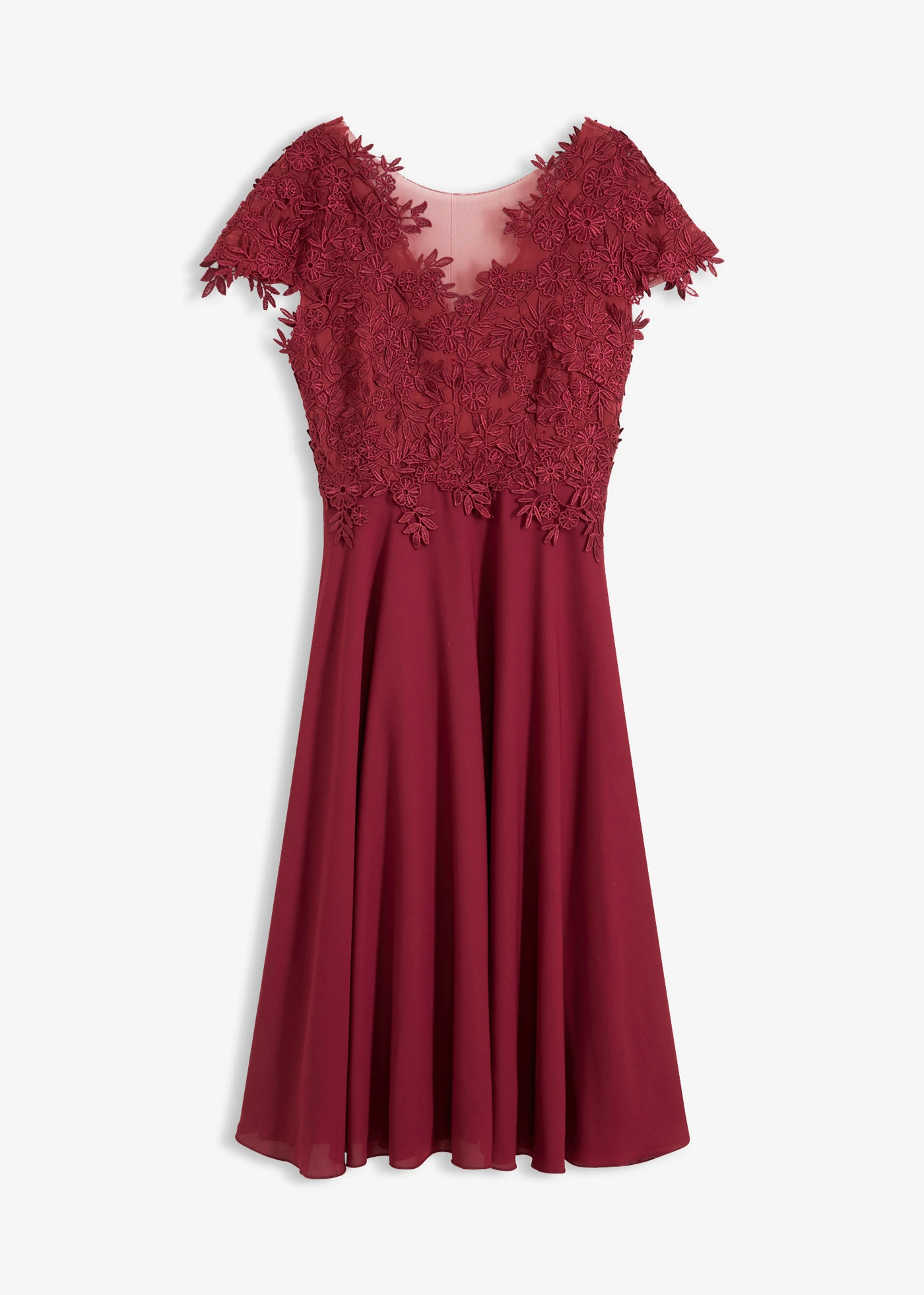 Robe midi en tulle délicat avec dentelle • rouge rubis • Boutique bonprix