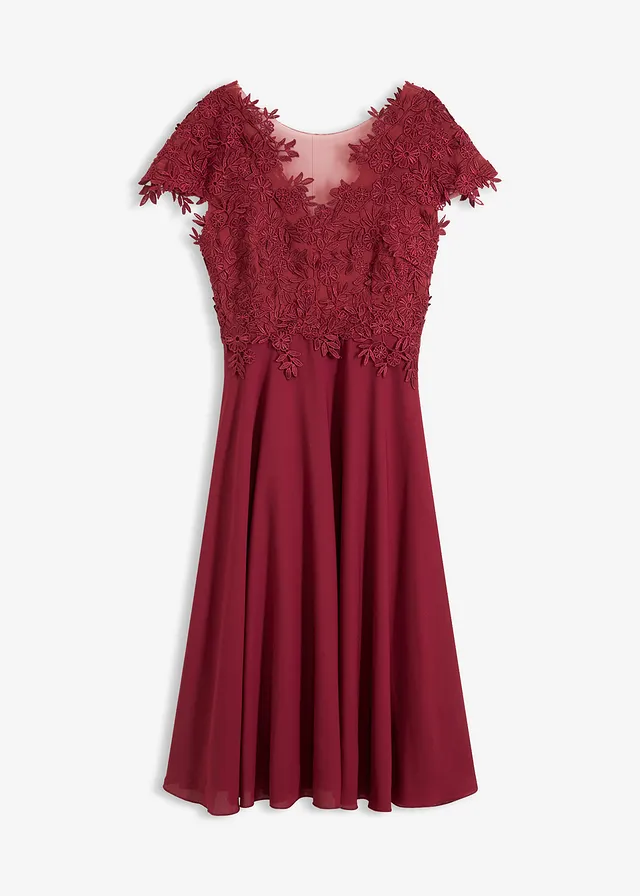 Robe midi en tulle délicat avec dentelle • rouge rubis • Boutique bonprix