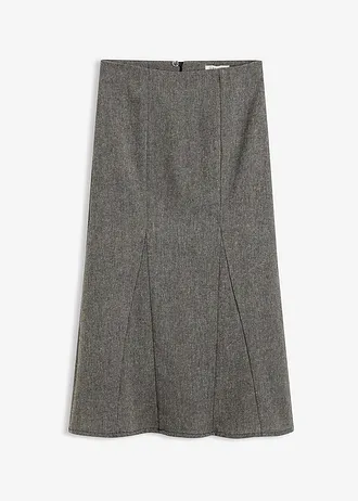 Godetrock in tweedlook, Kleur: zwart-wolwit gemêleerd