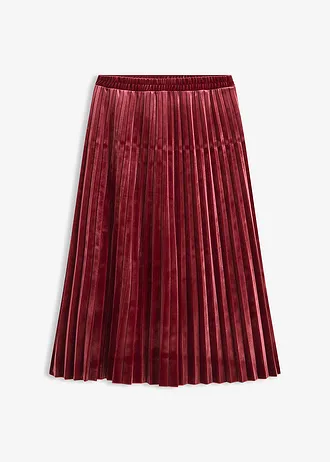Plissé rok van zacht fluweel, Kleur: robijnrood