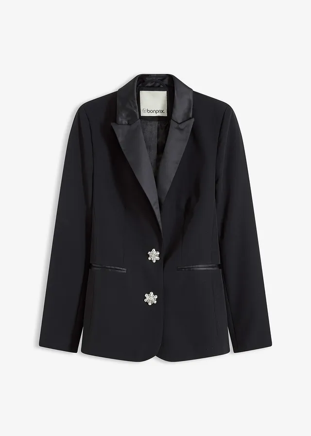 Blazer à boutons bijoux, Couleur: noir