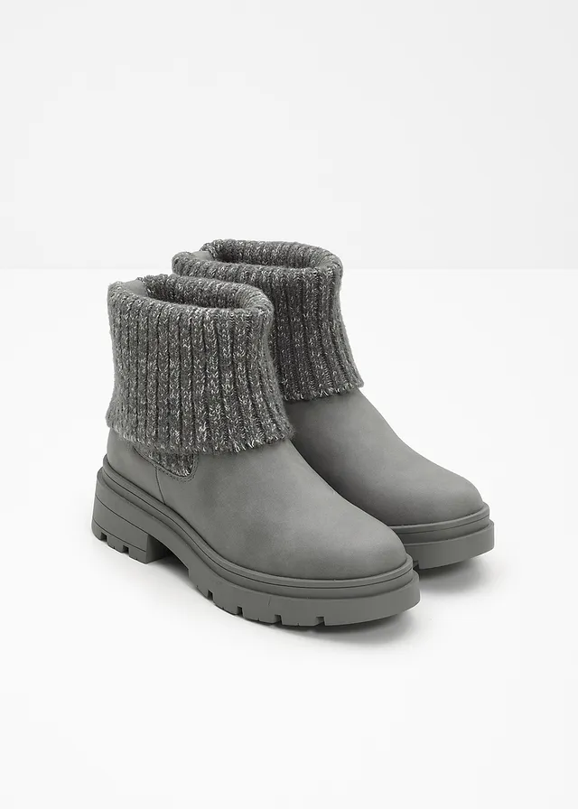 Chelsea boots met gebreid inzetstuk, Kleur: grijs
