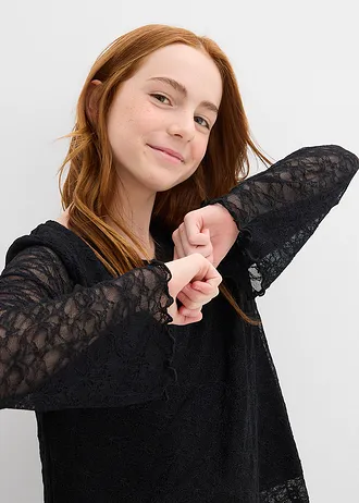 Hosszú ujjú póló csipkéből • fekete • bonprix áruház