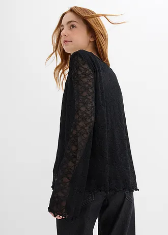 Bluză cu mâneci lungi din dantelă • negru • magazin bonprix