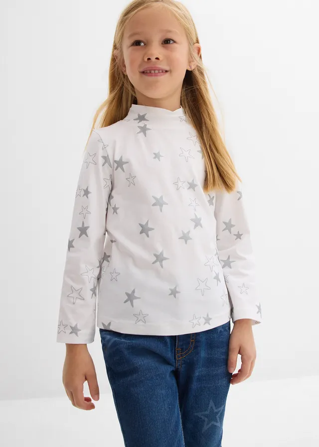 Lot de 2 T-shirts manches longues en coton extensible • bleu foncé+blanc imprimé • product-page.page-title-suffix