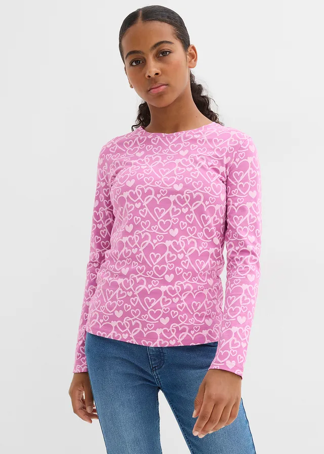 Longsleeve van biologisch katoen (set van 3), Kleur: mint+wolwit+lilapink met print