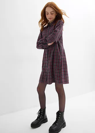 Rochie-cămașă din flanel • roșu închis cadrilat • magazin bonprix