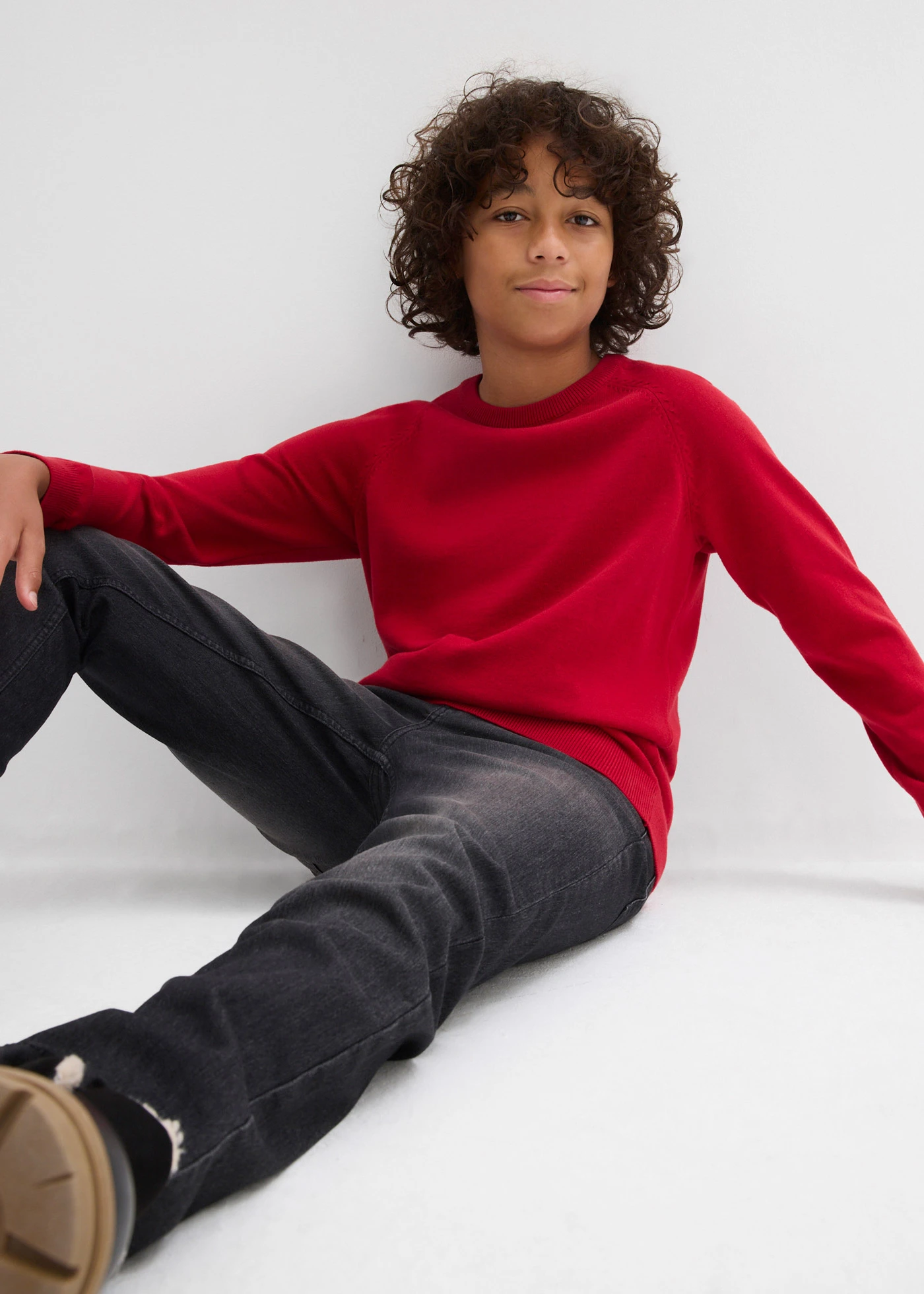 Pull en fine maille 100% coton • rouge piment • Boutique bonprix