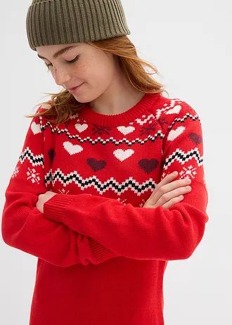 Meisjes gebreide jurk met Noors patroon • aardbeirood Noors patroon • bonprix online shop