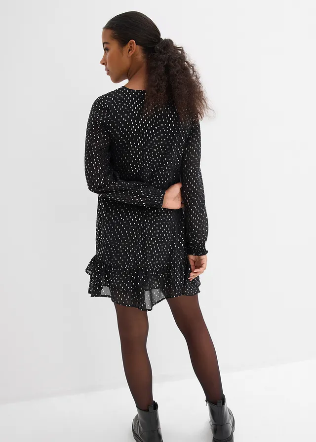Chiffonjurk, Kleur: zwart/zilverkleur