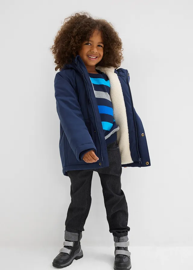 Waterafstotende winterjas met teddy voering • donkerblauw-ecru • product-page.page-title-suffix
