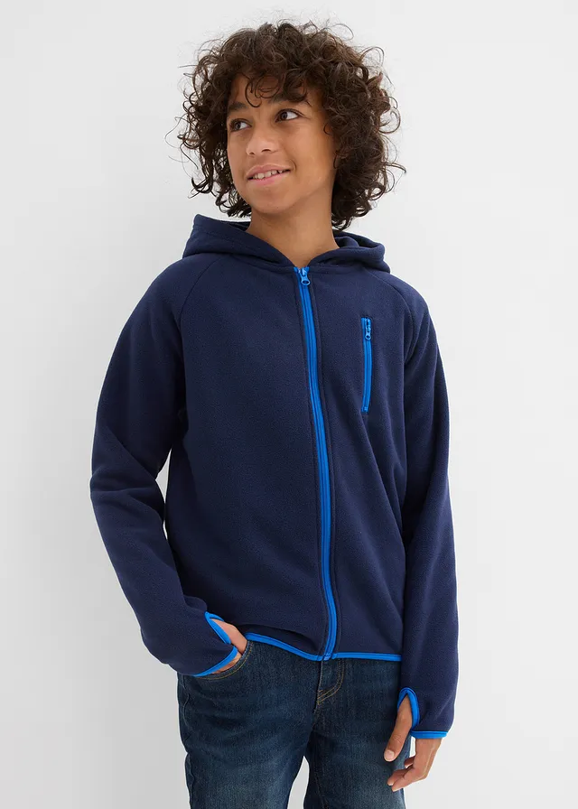Fleece vest met contrasten, Kleur: donkerblauw-azuurblauw