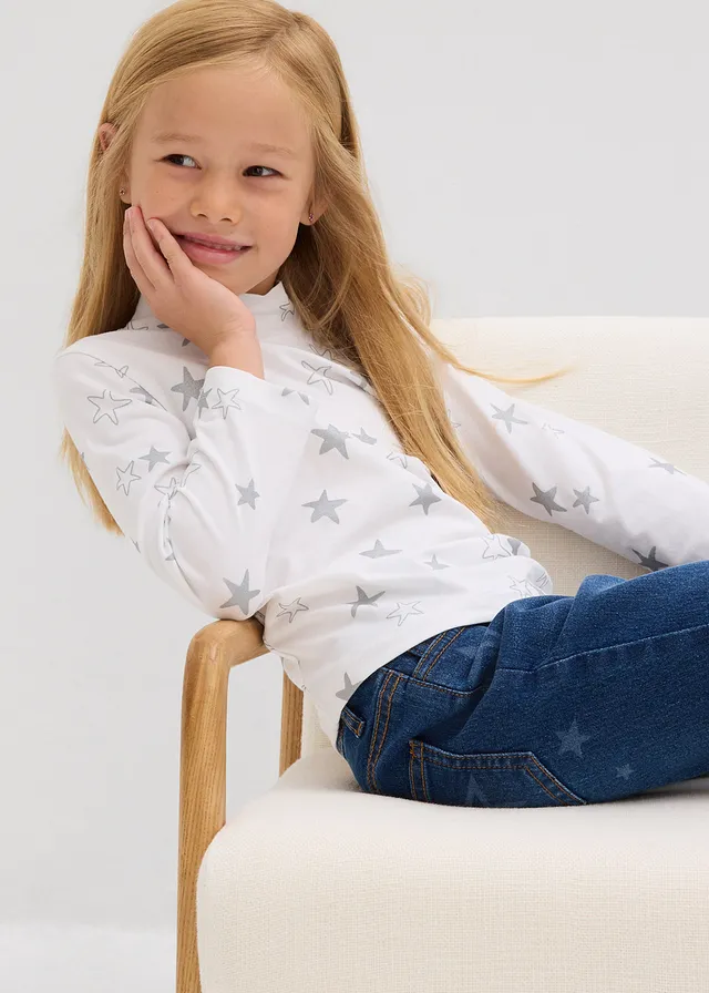 Lot de 2 T-shirts manches longues en coton extensible • bleu foncé+blanc imprimé • product-page.page-title-suffix
