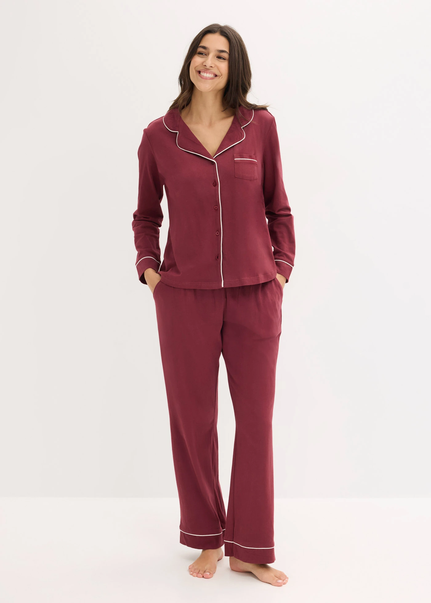 Pijama 100% din bumbac cu fentă cu nasturi • roșu arțar • magazin bonprix