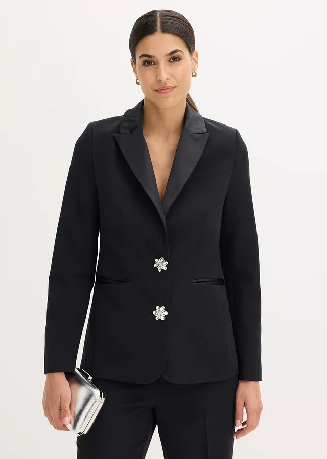 Blazer met sierknopen, Kleur: zwart