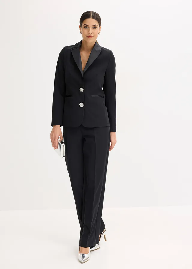 Blazer met sierknopen, Kleur: zwart