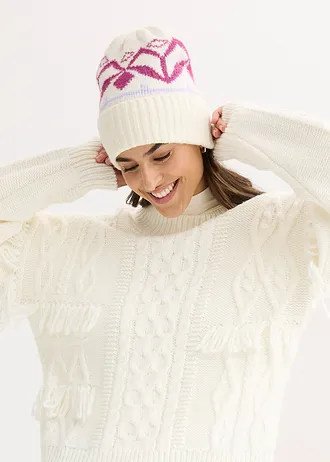 Bonnet, Couleur: blanc nacré-fuchsia foncé