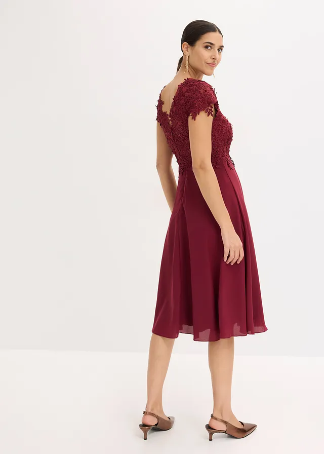 Robe midi en tulle délicat avec dentelle, Couleur: rouge rubis