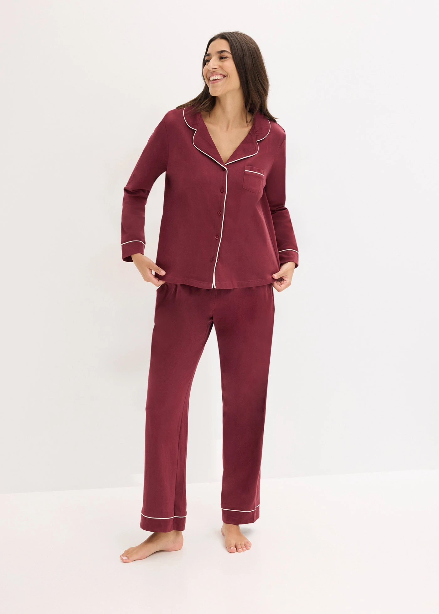 Pyjama boutonné 100% coton • rouge érable • Boutique bonprix
