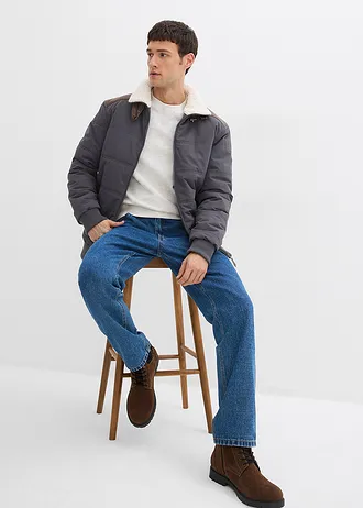 Waterafstotende gewatteerde jas met details van imitatieleer • leisteengrijs • bonprix online shop