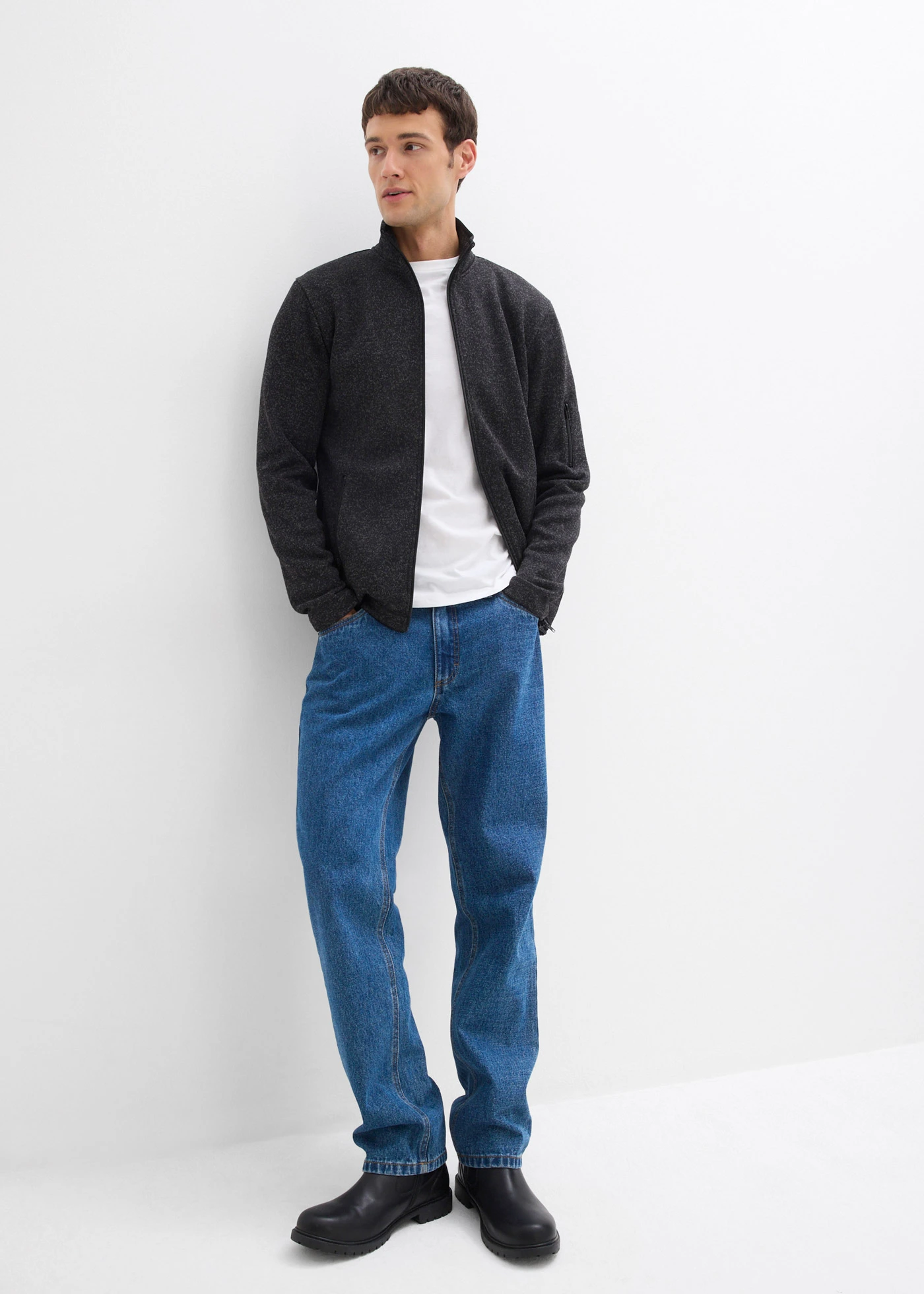 Fleece vest met zakken met ritssluiting • antraciet gemêleerd • bonprix online shop