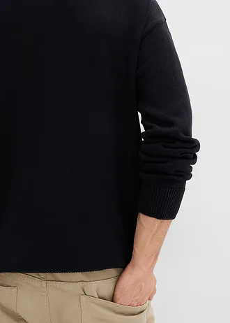 Kerek nyakkivágású pulóver puha pamut keverékből, Loose Fit • fekete • bonprix áruház