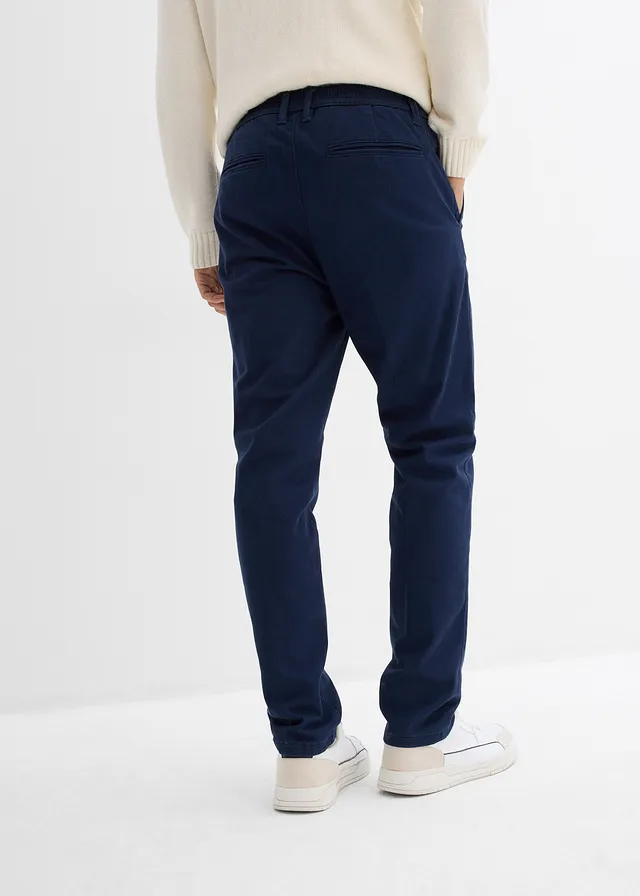 Pantaloni chino Regular Fit cu căptușeală termo din flanel, tapered • bleumarin • magazin bonprix