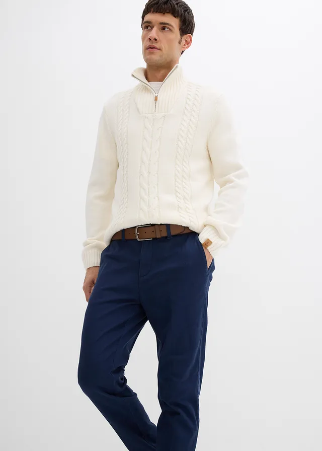 Pantaloni chino Regular Fit cu căptușeală termo din flanel, tapered • bleumarin • magazin bonprix