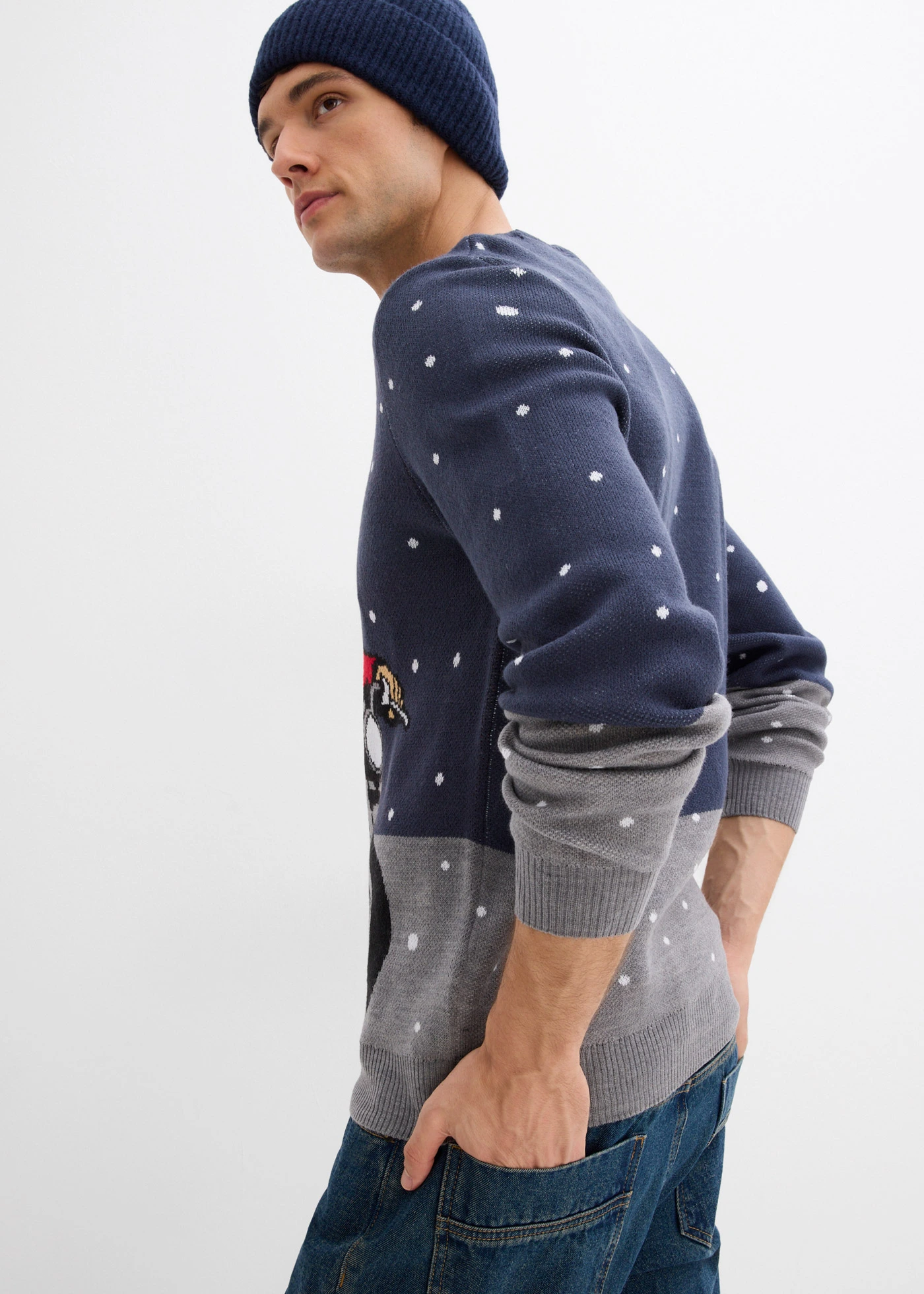 Trui met kerstmotief • donkerblauw + grijs gemêleerd • bonprix online shop