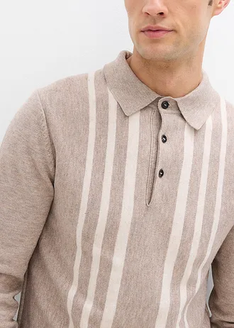 Pólo svetr z jemné pleteniny, Slim Fit • béžová melír • bonprix obchod