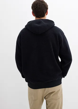 Mikina z medvídkového flísu, s bavlněnou podšívkou, Loose Fit • černá • bonprix obchod