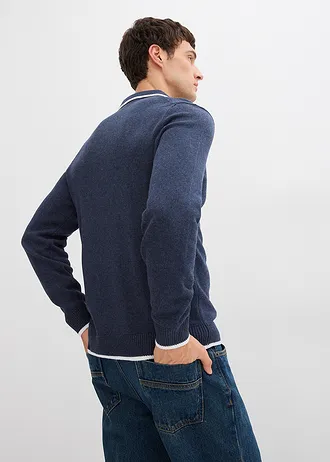 Trui met polokraag en gerecycled materiaal, Kleur: donkerblauw gemêleerd