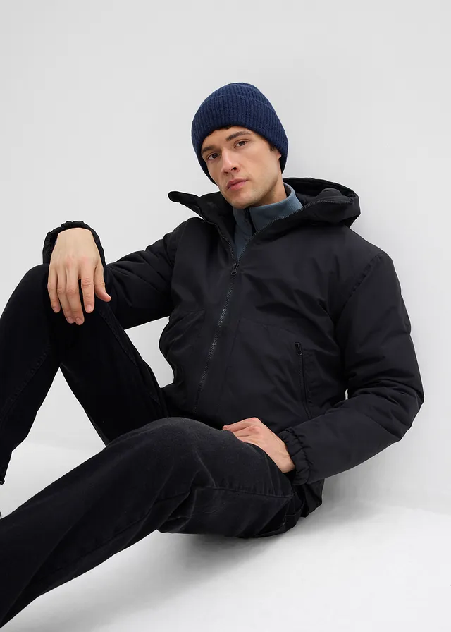 Parka chaude et doublée, déperlante gris-noir