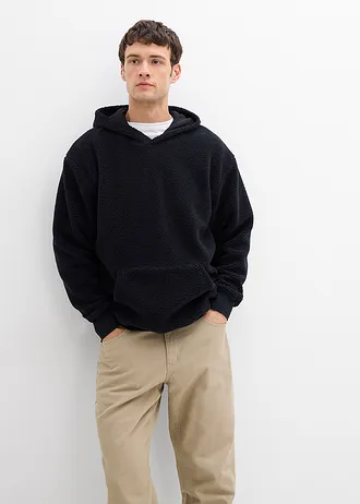 Mikina z medvídkového flísu, s bavlněnou podšívkou, Loose Fit • černá • bonprix obchod