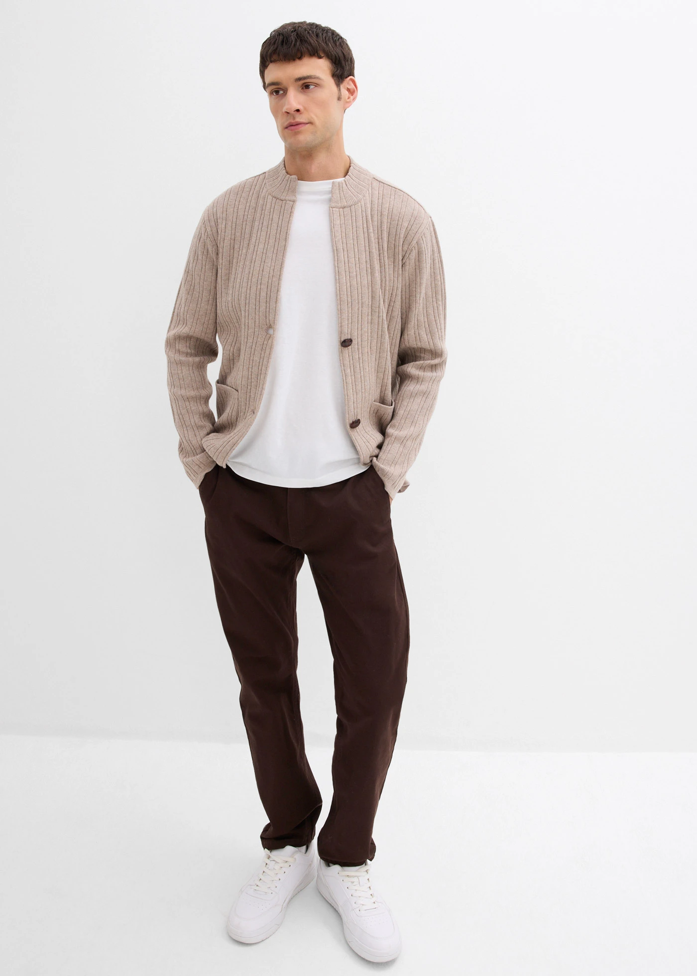 Gilet en fine maille côtelée • beige chiné • Boutique bonprix