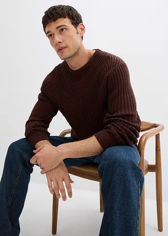 Pulover ripsat din material cu bumbac • maro închis • magazin bonprix