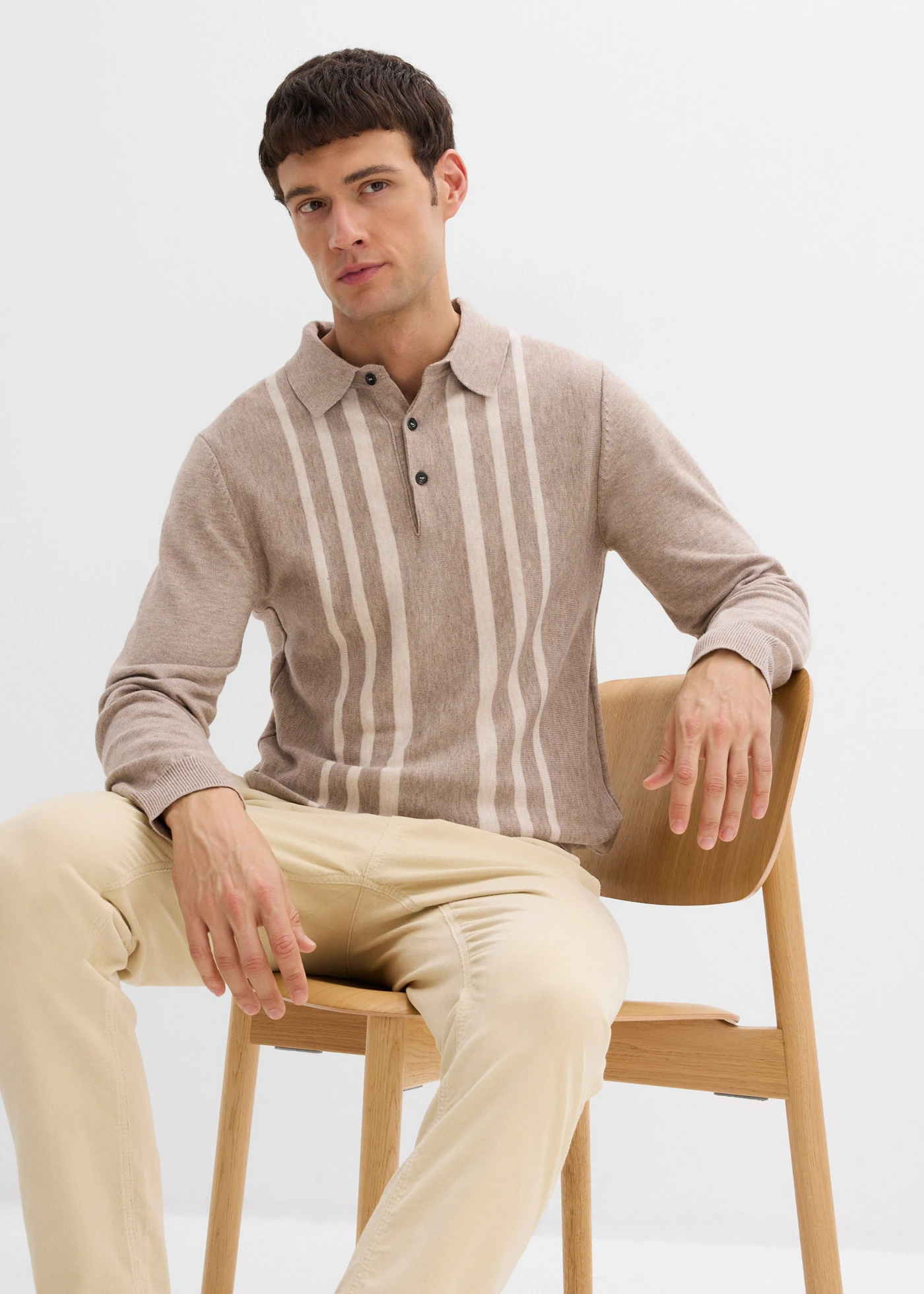 Fijn gebreide trui, slim fit • beige gemêleerd • bonprix online shop