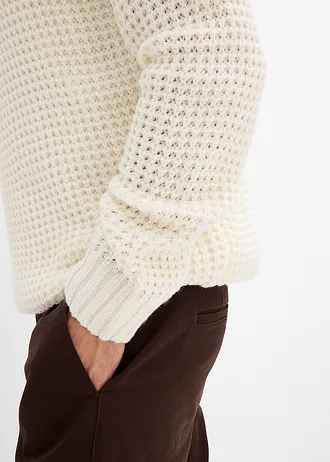 Pull camionneur en grosse maille avec empiècements en tissu • ecru • Boutique bonprix