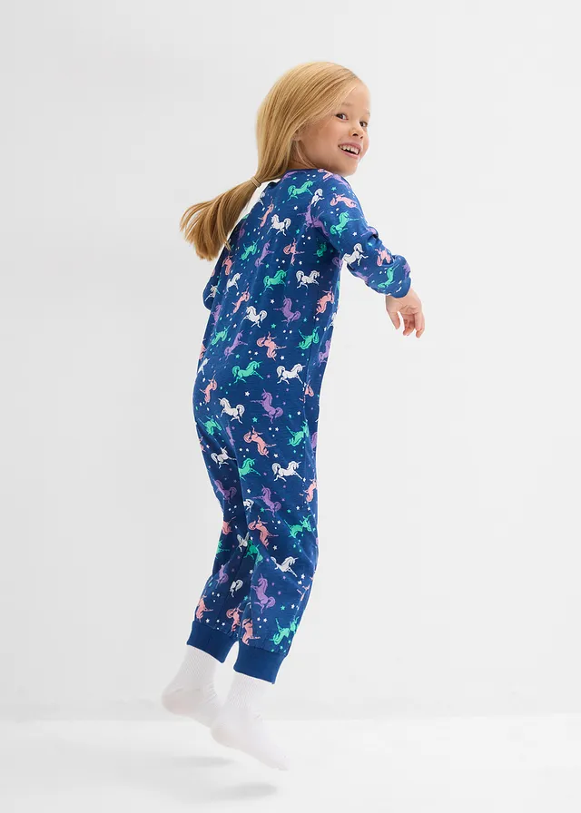 Pyjama onesie en poppen onesie van biologisch katoen (2-dlg. set), Kleur: gentiaanblauw