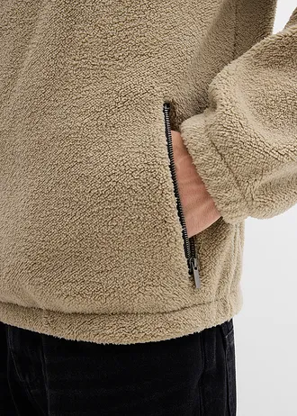 Pull en polaire peluche avec col zippé • kaki clair • Boutique bonprix