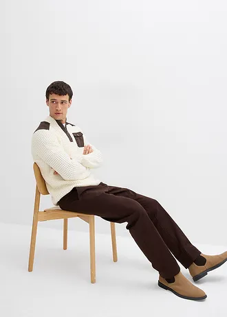 Pull camionneur en grosse maille avec empiècements en tissu • ecru • Boutique bonprix