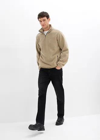 Pull en polaire peluche avec col zippé • kaki clair • Boutique bonprix