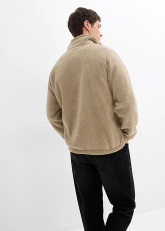 Pull en polaire peluche avec col zippé • kaki clair • Boutique bonprix