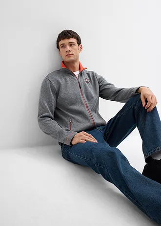 Veste zippée en maille polaire à détails contrastés • gris chiné-orange • Boutique bonprix