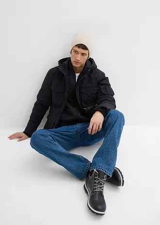 Kurtka zimowa z kapturem i wieloma praktycznymi kieszeniami • czarny • sklep bonprix