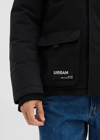 Geacă de iarnă cu glugă și multe buzunare practice • negru • magazin bonprix