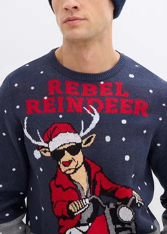 Trui met kerstmotief • donkerblauw + grijs gemêleerd • bonprix online shop