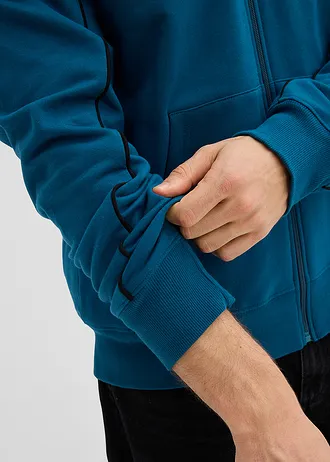 Bluza rozpinana z kontrastowymi elementami z czystej bawełny • niebieskozielony • sklep bonprix