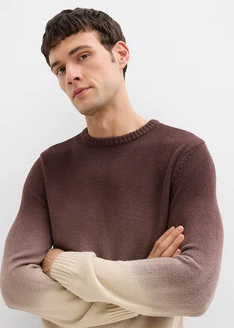 Pull en fine maille, effet dégradé • marron foncé/sable clair • Boutique bonprix