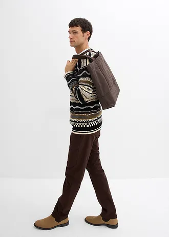 Gruby sweter z czystej bawełny • czarny/zielony liściasty/szary łupkowy/jasny piaskowy/zielono-oliwkowy/ciemnobrązowy/srebrny w paski • sklep bonprix